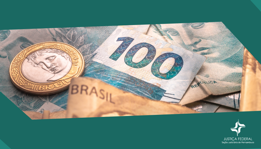 Imagem com fundo verde mostra cédulas de 100 reais e moeda de 1 real