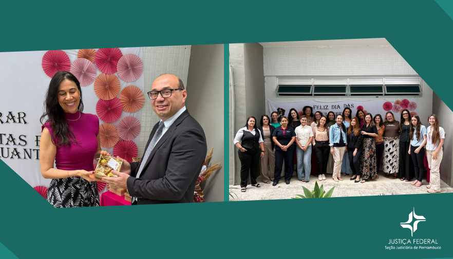 Mostra pessoas em pé e um homem entregando um artesanato para uma mulher