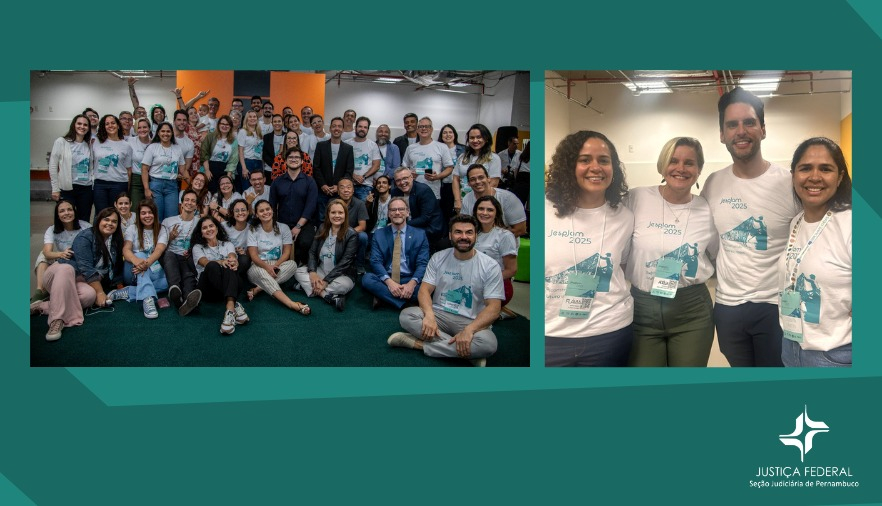 Foto participantes de todo o Brasil e foto com equipe JFPE