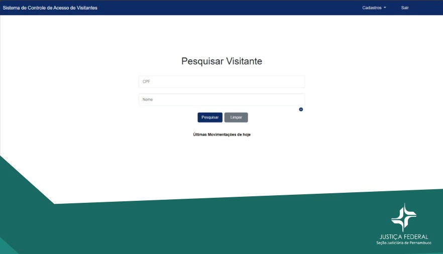 Foto com fundo verde mostra a tela do um sistema, com o texto no centro pesquisar visitante