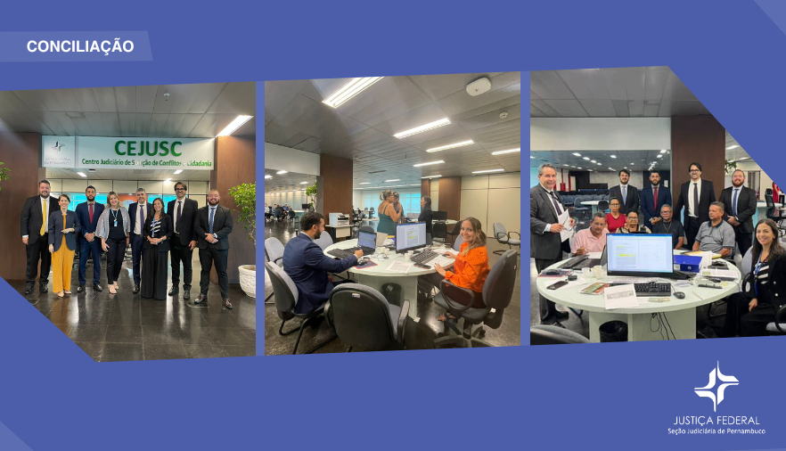 Três fotos registros da semana de conciliação 
