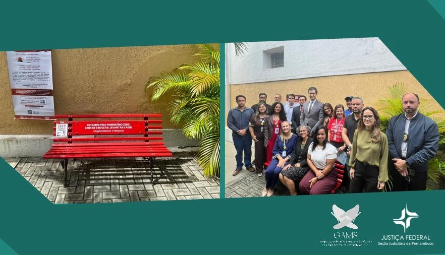 Foto banco vermelho/magistrados servidores e representantes das instituições no banco 